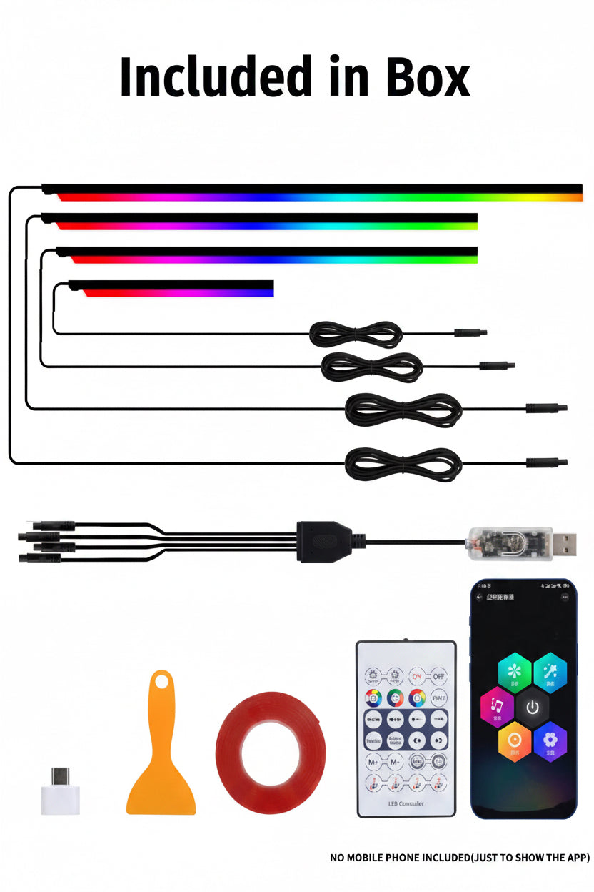 10 in 1 Car LED Acrylic Light Strip RGB Symphony Auto Interior Strip Lights Remote/App Control Decorative Atmosphere Lamp