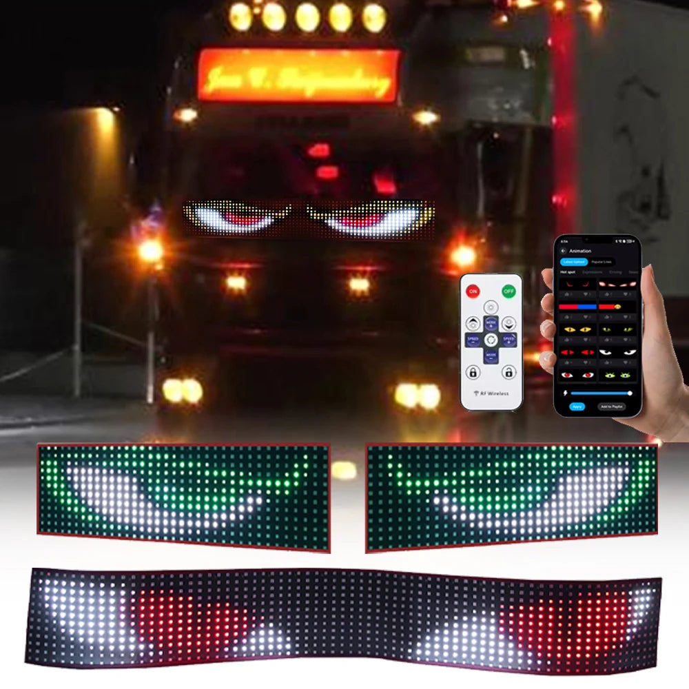 Dynamic Truck Car Devil Eye LED Pixel Panel Light APP Control Soft Foldable Lighting Scrolling for Board Windshield 12V 24V