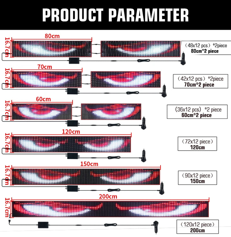 Dynamic Truck Car Devil Eye LED Pixel Panel Light APP Control Soft Foldable Lighting Scrolling for Board Windshield 12V 24V