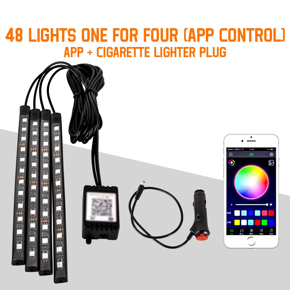 Neon 36 48 72 LED Car Interior Ambient Foot Light Wireless Remote Music APP Control Auto RGB Atmosphere Decorative Lamp