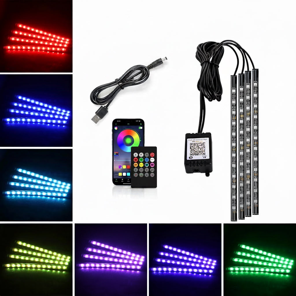 Neon 48 72 LED Car Interior Ambient Foot Light with USB Wireless Remote Music App Control Auto RGB Atmosphere Decorative Lamps