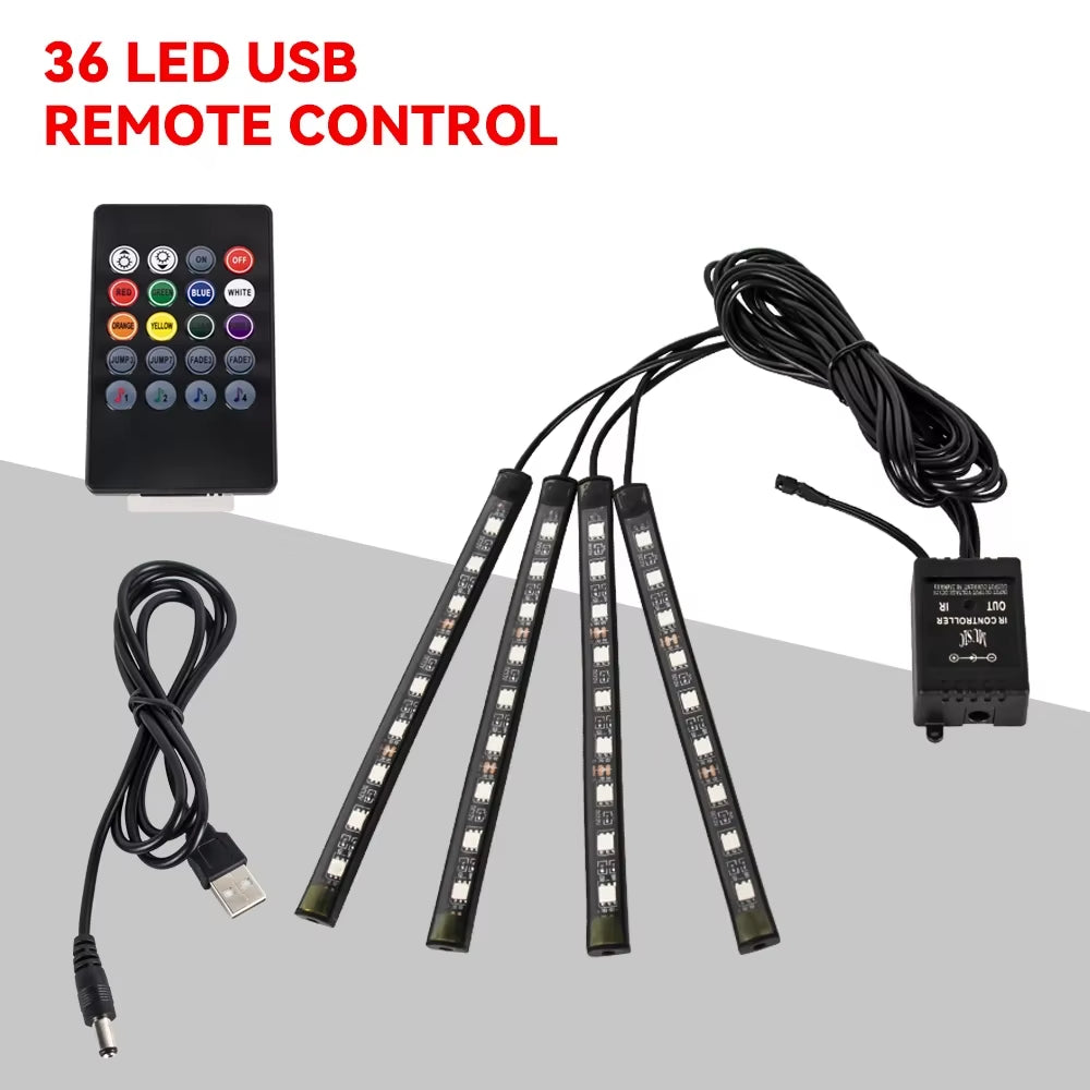 Neon 36 48 72 LED Car Interior Ambient Foot Light Wireless Remote Music APP Control Auto RGB Atmosphere Decorative Lamp