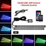 Neon 48 72 LED Car Interior Ambient Foot Light with USB Wireless Remote Music App Control Auto RGB Atmosphere Decorative Lamps