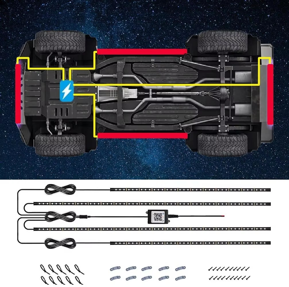Neon LED Car Bottom Underglow Strip Lights Bar with Remote APP 16 Million Color Music DIY RGB Exterior Underbody Light 120X150Cm